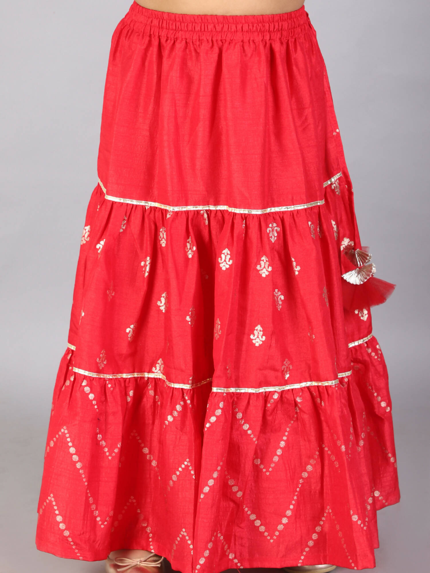 Lil Drama Girls Choli With Ghaghra & Dupatta Set - Red - Distacart