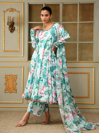 Pomcha Jaipur Blue Saadgi Palm Leaf Anarkali Set - Distacart