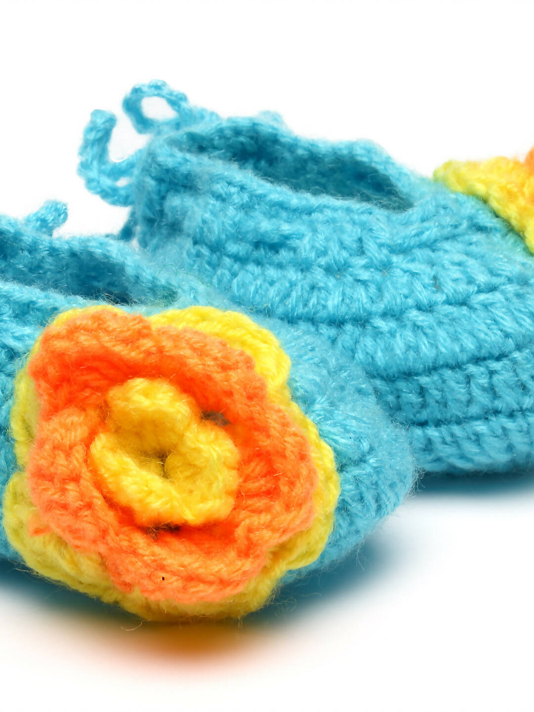 Chutput Kids Woollen Hand Knitted Flower Detailed Booties - Blue - Distacart