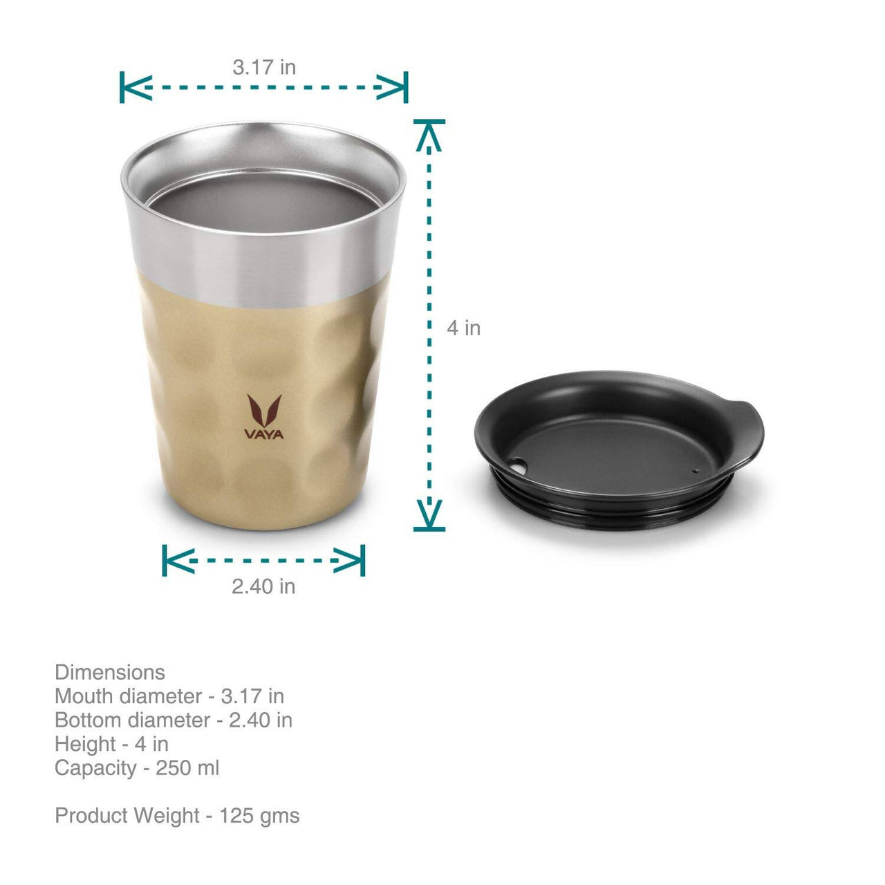 Vaya Popcup Insulated Coffee Mug Tumbler With Lid - 250 ml (Gold) - Distacart
