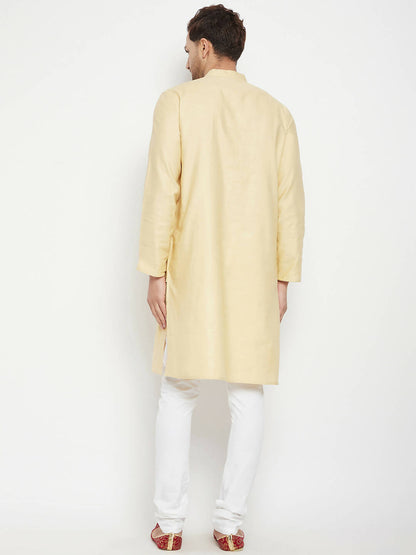 Even Apparels Beige Pure Cotton Long Men's Kurta With Band Collar - Distacart