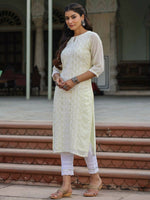 Thumbnail for Juniper Women's Lemon Georgette Printed Kurta - Distacart