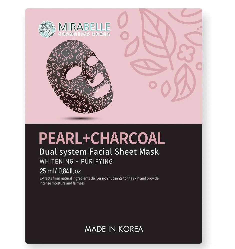 Mirabelle Korea Pearl + Charcoal Dual System Facial Sheet Mask - Distacart
