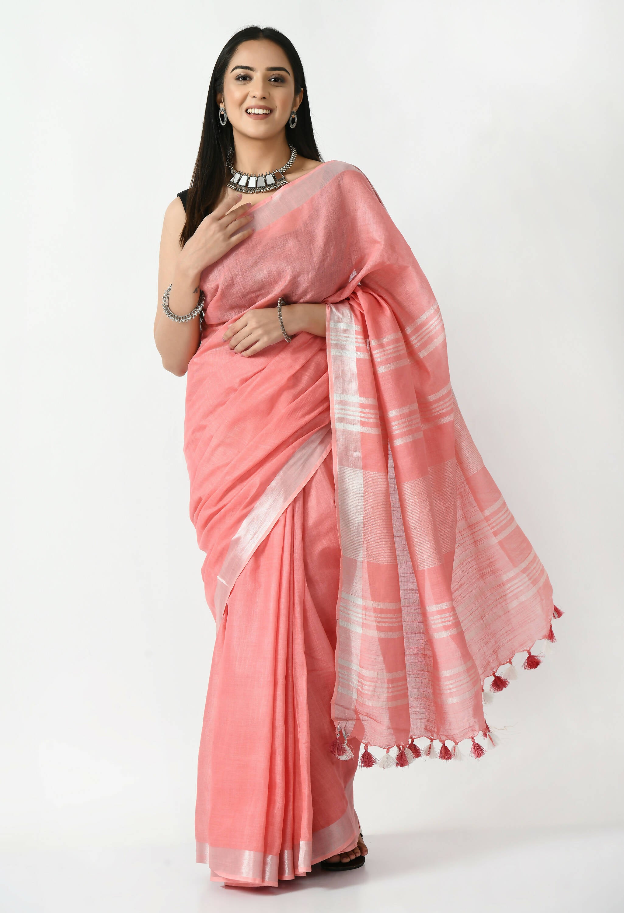 Mominos Fashion Moeza Light Gajari Bhagalpuri Handloom Silk Linen Saree with unstitched Blouse piece - Distacart