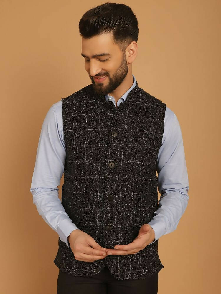 Even Apparels Pure Wool Nehru Jacket - Black - Distacart