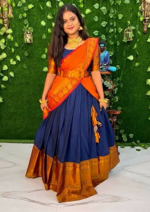 DEIANA'S Beautiful KanJivaram Silk Jari Lahengha Choli - Blue - Distacart