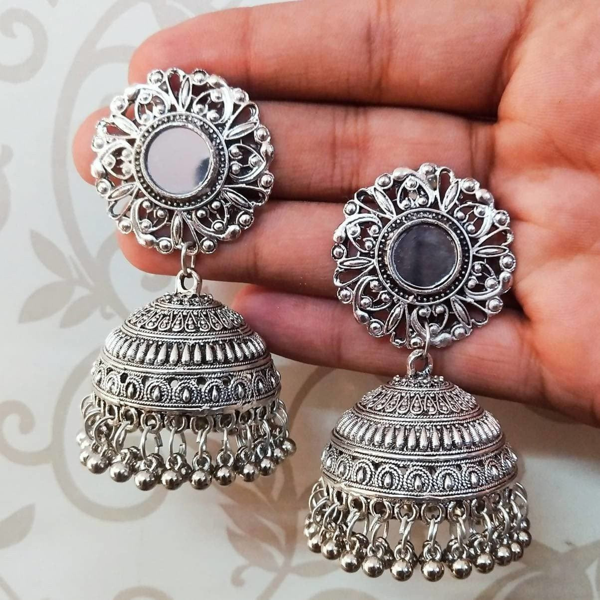 Silver Oxidized Designer Traditional Jhumka Earrings