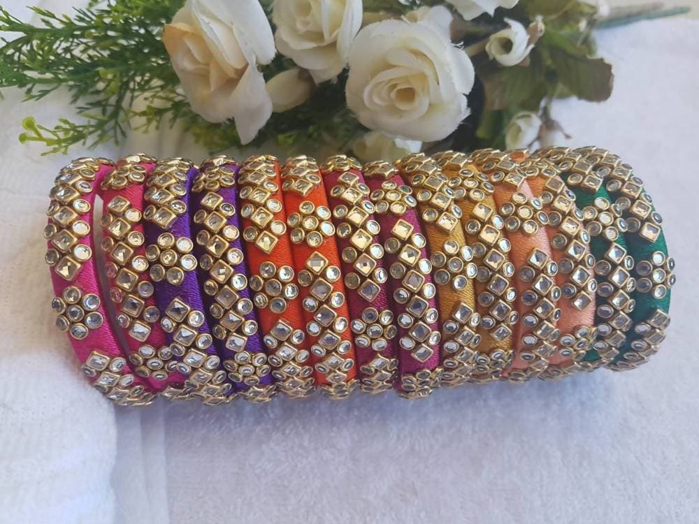 Multi color Silk Threaded Stone Bangles Sets