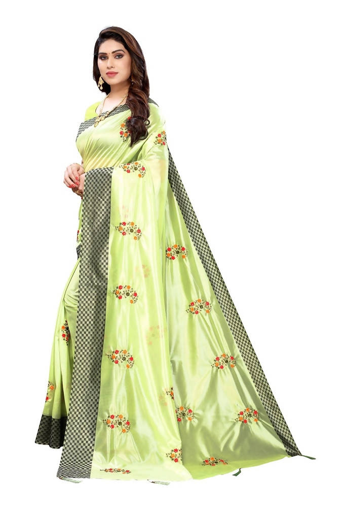 Vamika Parrot Green Crepe Embroidery Saree (Nirali Pista)