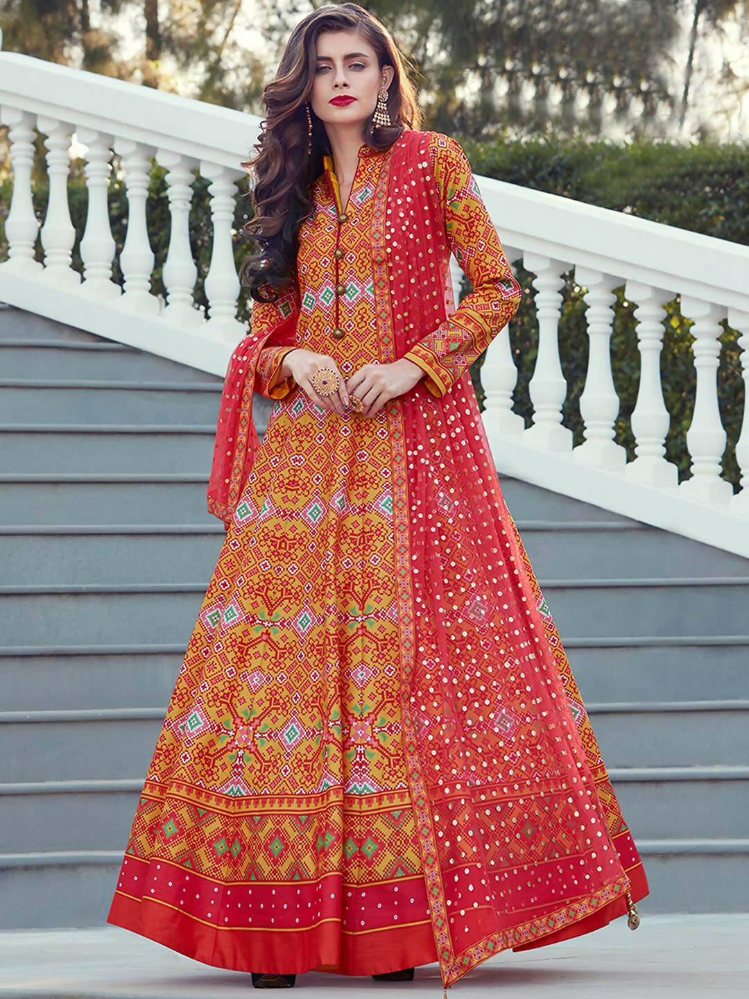 Partywear Designer Orange Heavy Soft Killer Silk Salwar Suit - Anbazaar - Distacart