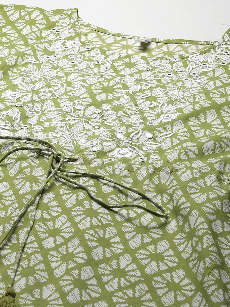 Yufta Women Lime Green Printed Kaftan Kurta