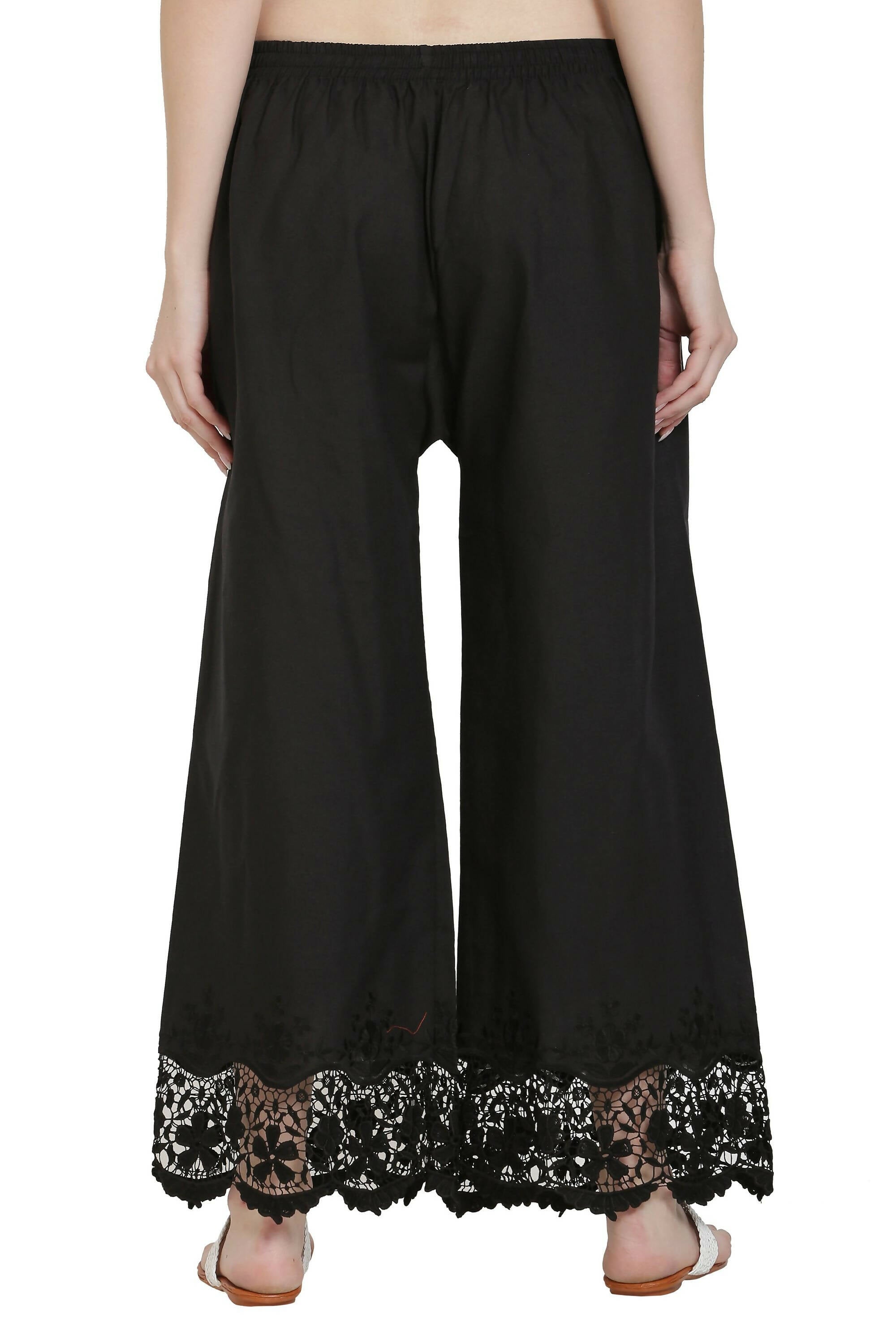 PAVONINE Black Color Chikankari Lace Scalloped Hem Cotton Fabric Sharara - Distacart