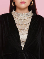 Thumbnail for Women Republic Black Velvet Embellished Gown - Distacart