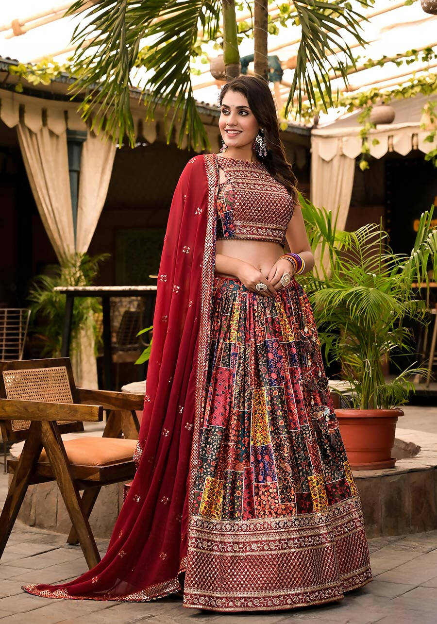 Women's Wedding Traditional Multi Dull Satin Lehenga Choli - Kaushlya - Distacart