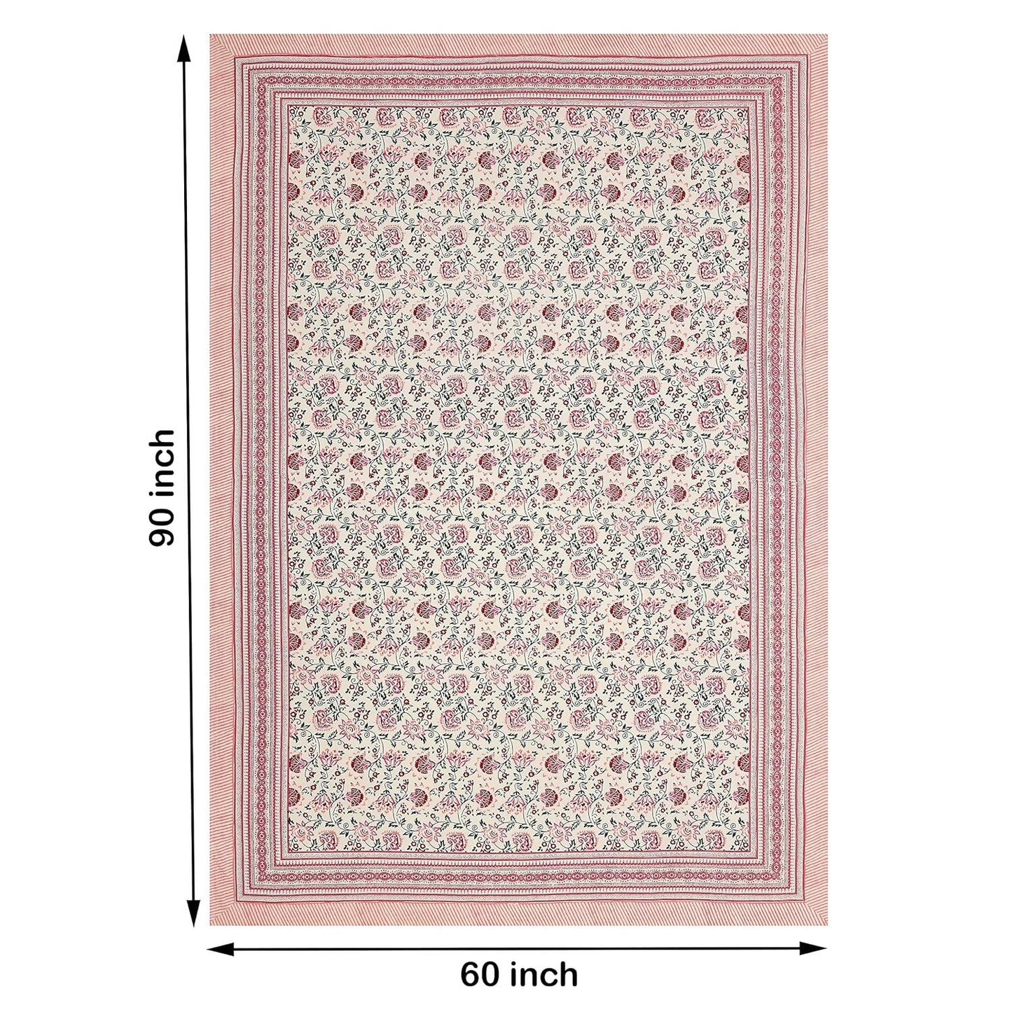 Blocks Of India Hand Block Printed Cotton Rectangular Table Cloth - Pink Kalamkari - Distacart