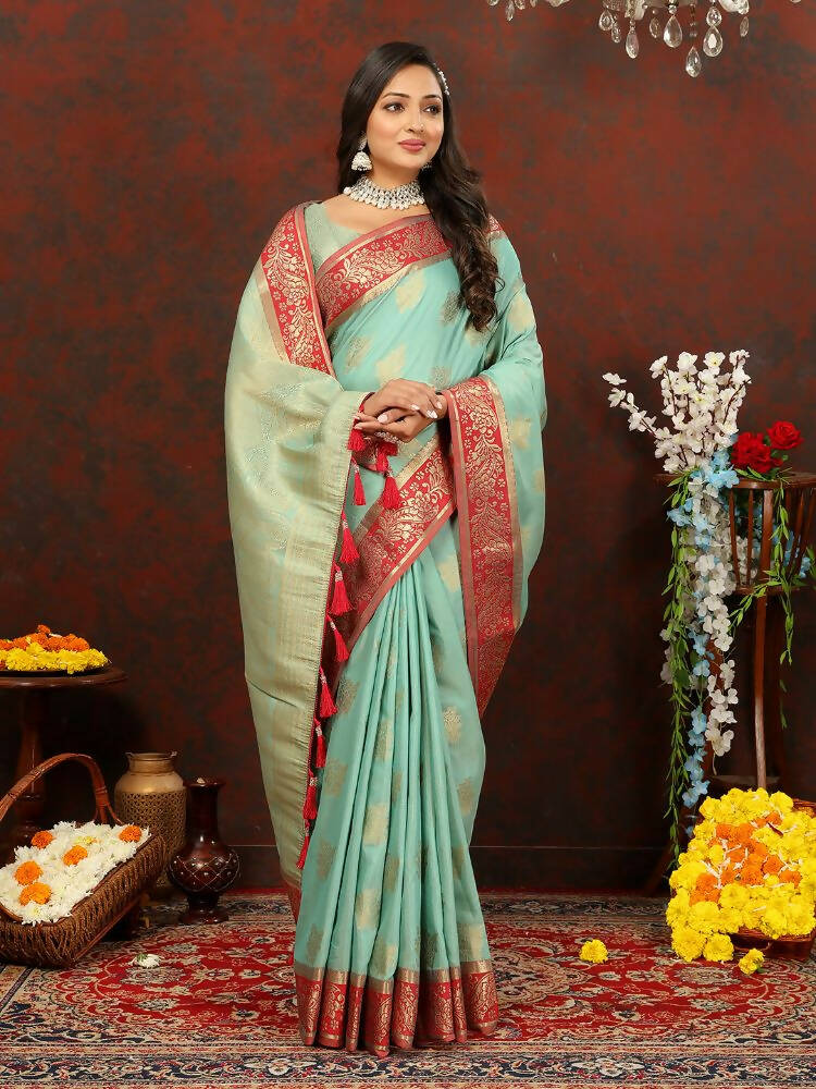 Lorenvalley Fashion Skyblue Cotton Woven Design with Zari Weaving Design Saree - Distacart