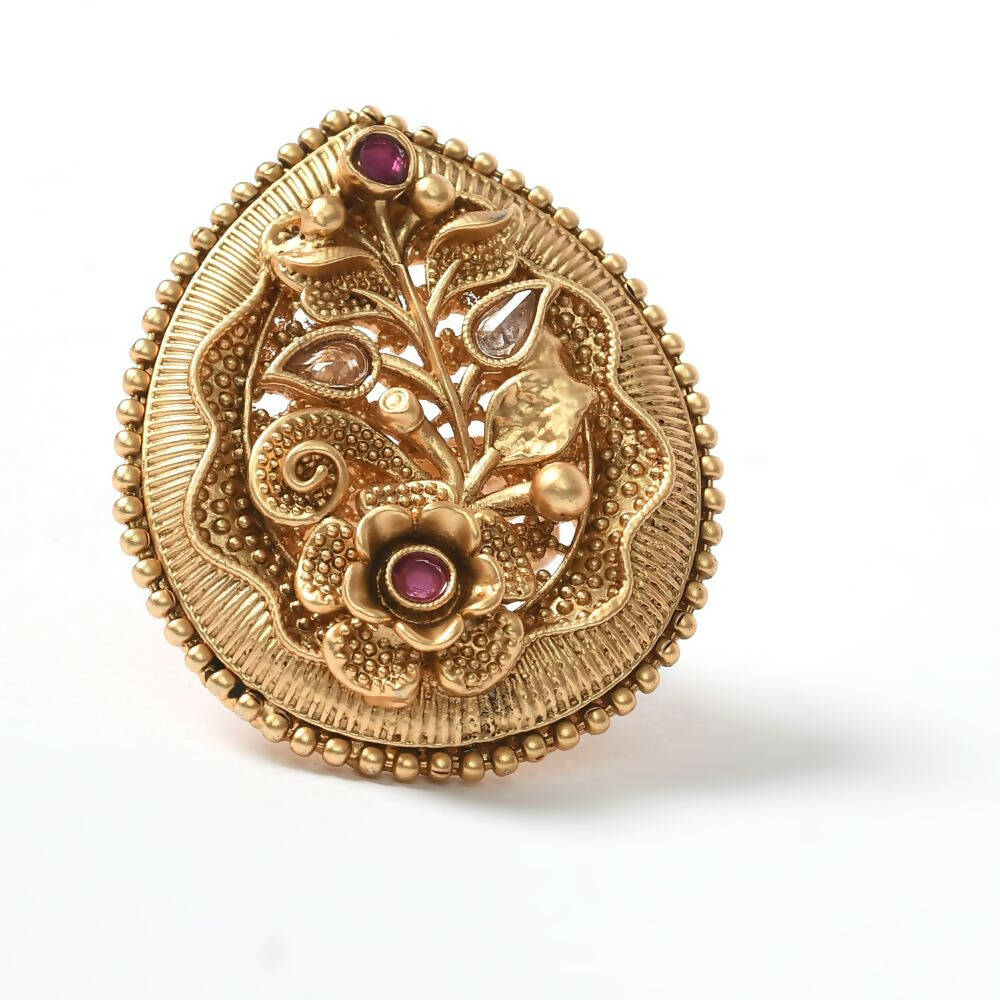 Mominos Fashion Joharkamal Gold-Plated Stone Studded Adjustable Finger Ring - Design 07 - Distacart