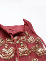 Thumbnail for House of Panchhi Women Rosegold Net Embroidered Mirror Lehenga & Blouse with Dupatta - Distacart