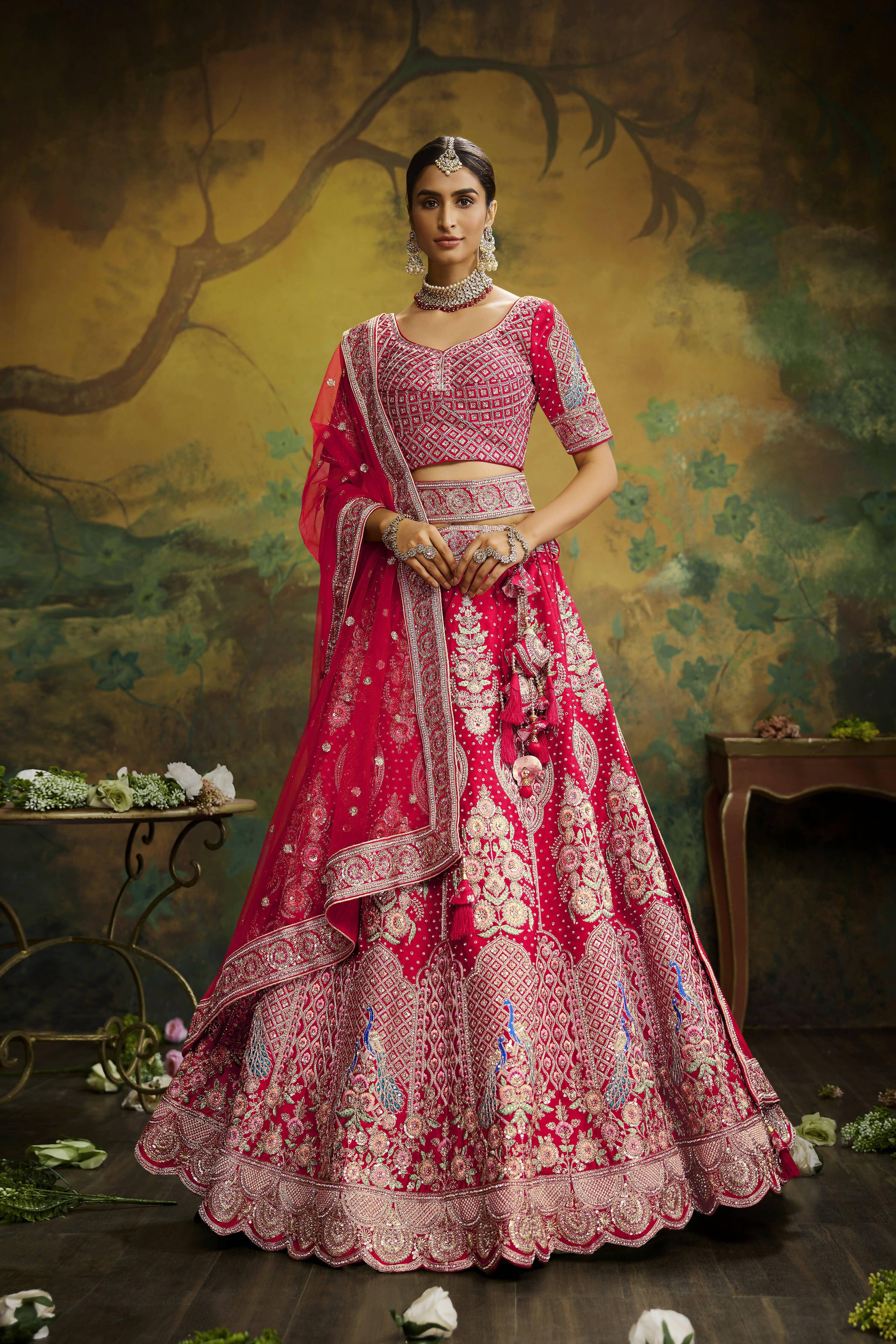 House of Panchhi Red Pure Silk Moti & Zarkan heavy embroidery Lehenga choli & Dupatta - Distacart