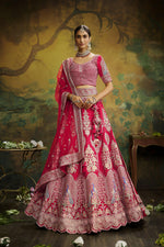 Thumbnail for House of Panchhi Red Pure Silk Moti & Zarkan heavy embroidery Lehenga choli & Dupatta - Distacart