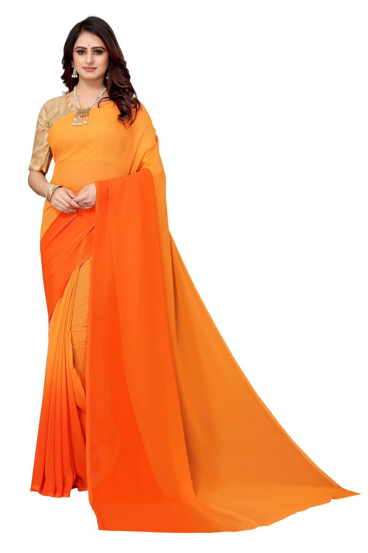 Vamika Orange Half N Half Georgette Saree - Distacart