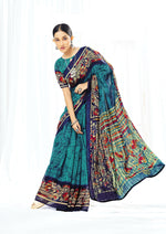 Thumbnail for Blue Chanderi Cotton Floral Printed Saree With Unstitched Blouse Piece - Kathika - Distacart