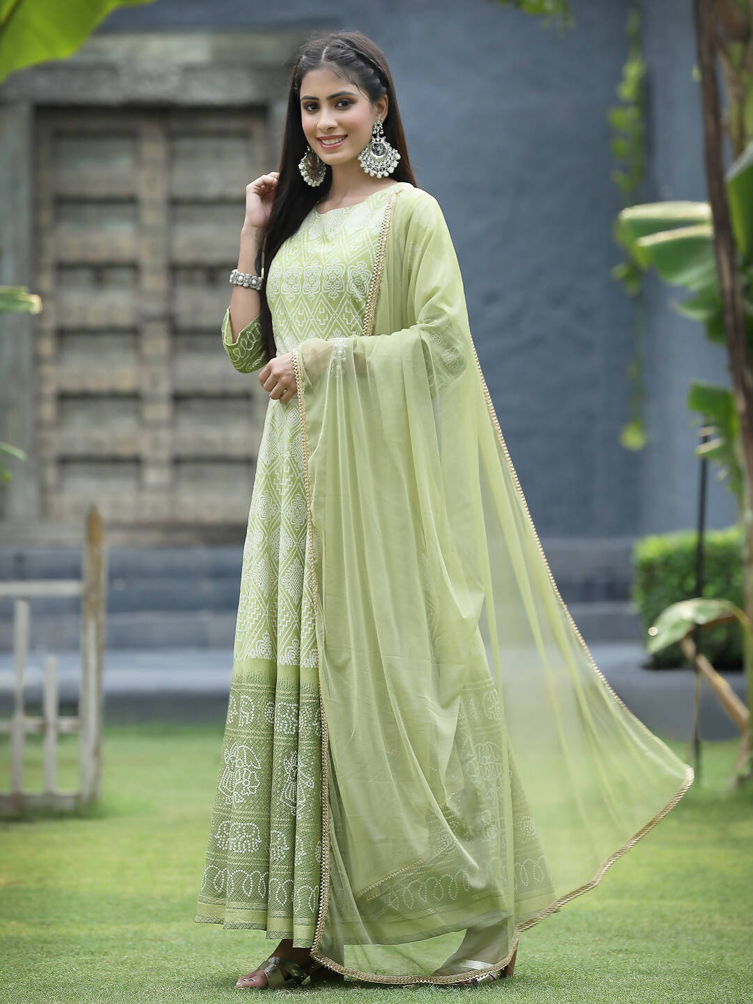 Juniper Green Santoon Slub Festive Foil Print Straight Lehnga Choli Set For Women - Distacart