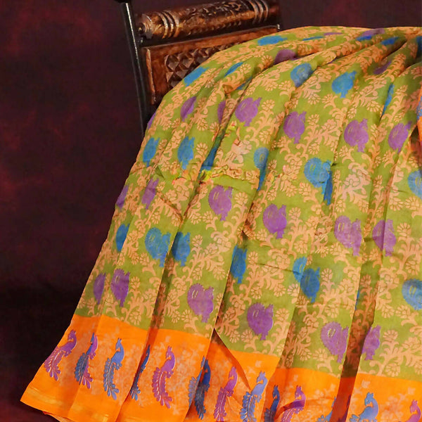 Pastel Peach All Over Printed Semi Chanderi Saree By Gayathri Reddy Designer Studio - Distacart