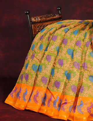 Pastel Peach All Over Printed Semi Chanderi Saree By Gayathri Reddy Designer Studio - Distacart