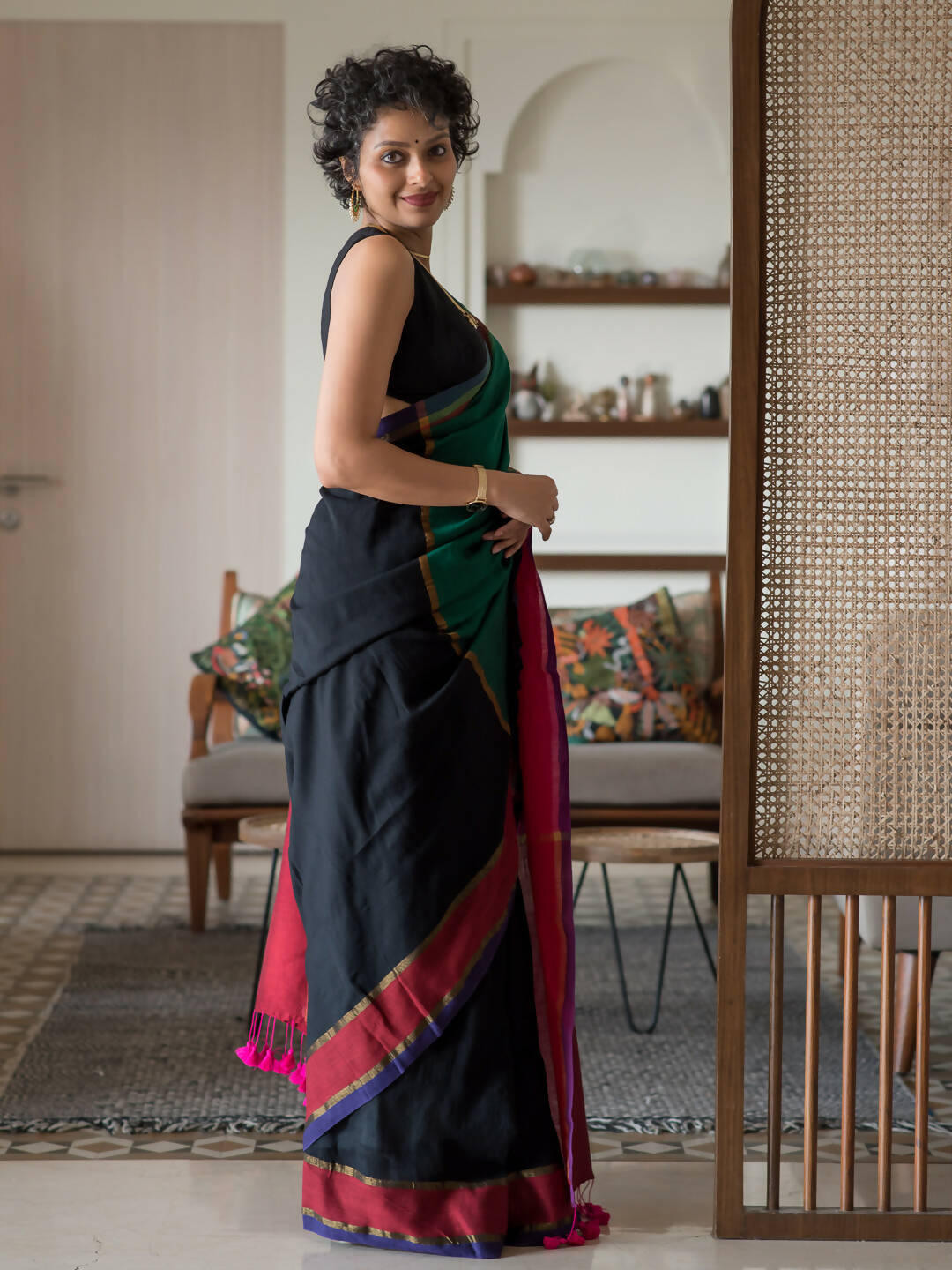 Suta Multi Color Woven Design Cotton Blend Saree - Distacart