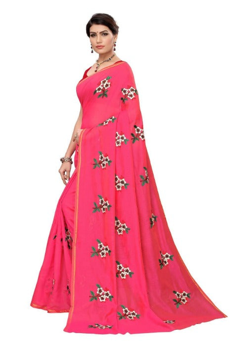 Vamika Chanderi Cotton Embroidery Pink Saree (MOGRA PINK)