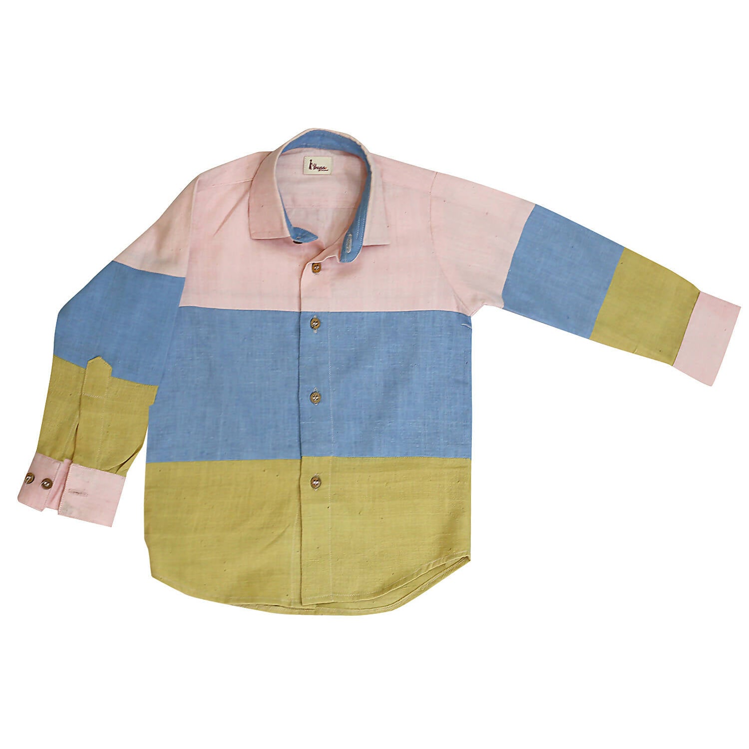 Mhyssa Blue and Yellow Color Blocked Shirt - Distacart