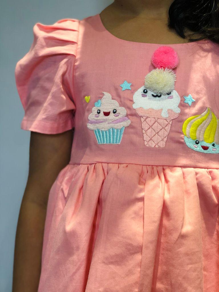 ArthLife Peach Ice Cream Embroidered Dress - Distacart