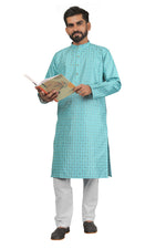 Thumbnail for DEIANA'S Fancy Embroidery kurta Payjama Set For Men's (Sky Blue) - Distacart