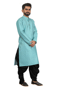 Thumbnail for DEIANA'S Fancy Black Dhoti Embroidery kurta Set For Men's (Sky Blue) - Distacart