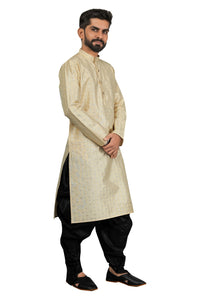 Thumbnail for DEIANA'S Fancy Black Dhoti Embroidery kurta Set For Men's (Cream) - Distacart