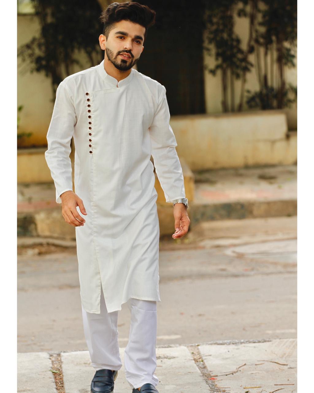 Jompers Men White Solid Kurta with Churidar - Distacart