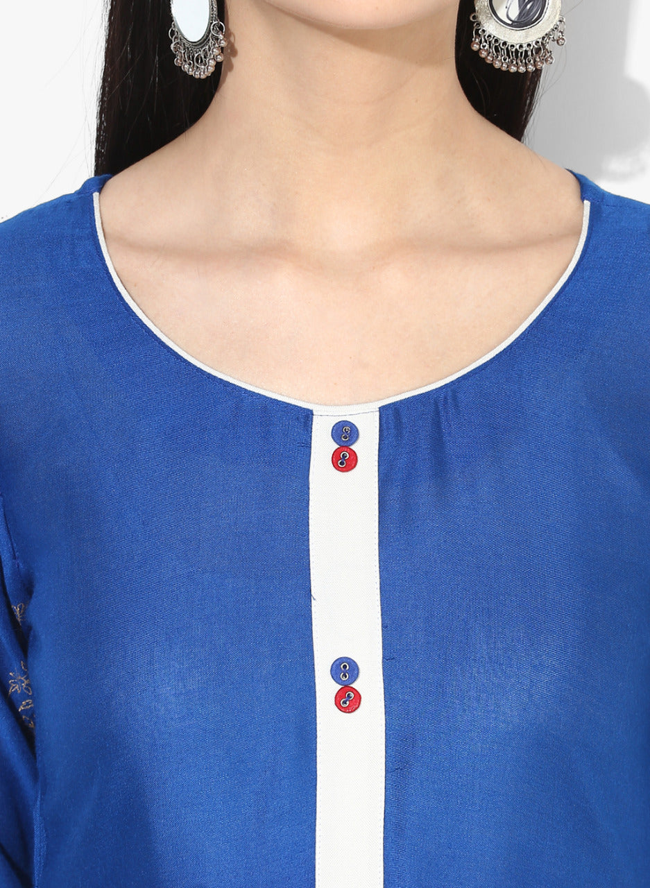 Wahe-NOOR Women's Blue Block Print Design Anarkali Kurta - Distacart