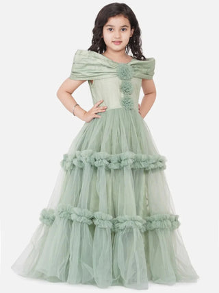 NOZ2TOZ Green Embellished Net Maxi Dress For Girls - Distacart
