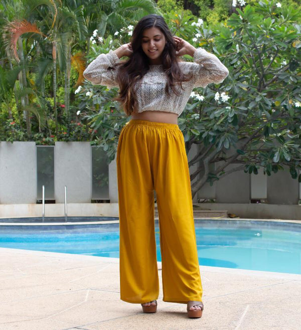 Jompers Women Mustard Solid Straight Palazzos - Distacart