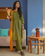 Thumbnail for Jompers Women Olive Green Solid Kurta with Palazzos & Dupatta - Distacart