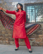 Thumbnail for Jompers Women Red & Black Self-Striped Kurta with Trousers & Dupatta - Distacart