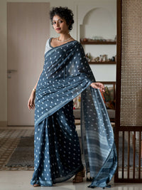 Thumbnail for Suta Navy Blue Woven Design Pure Cotton Saree - Distacart