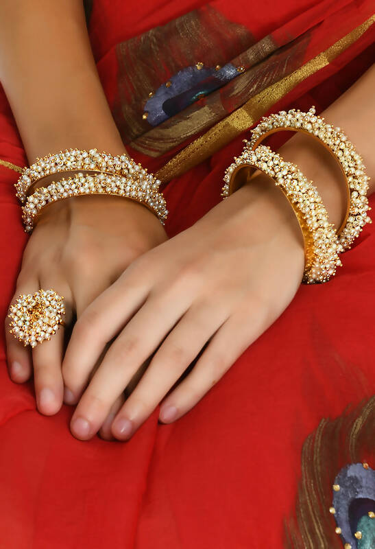 Mominos Fashion Joharkamal Gold-Plated Beads Work Bangles with Rings - Distacart