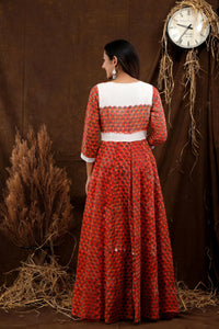 Thumbnail for Women's Hand Block Printed Linen Dress With Dupatta - Isya - Distacart