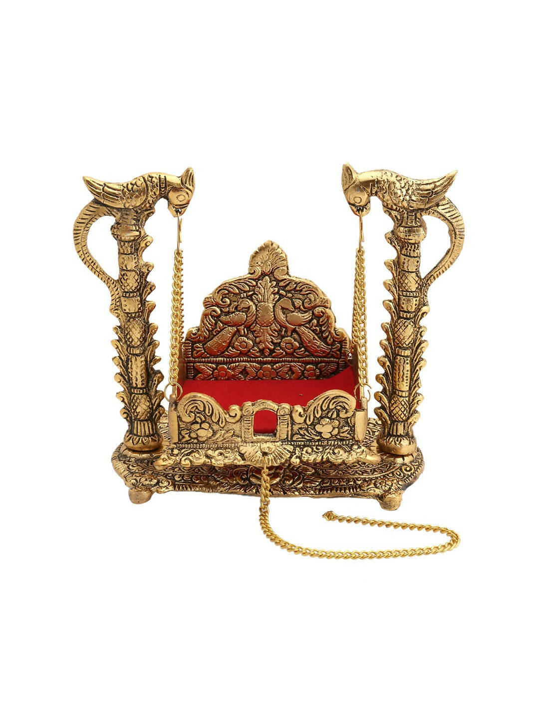 CraftVatika Gold-Plated & Red Swing Jhula Singhasan Pooja Chowki - Distacart