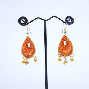 Hand Crafted Orange Thread work Earrings