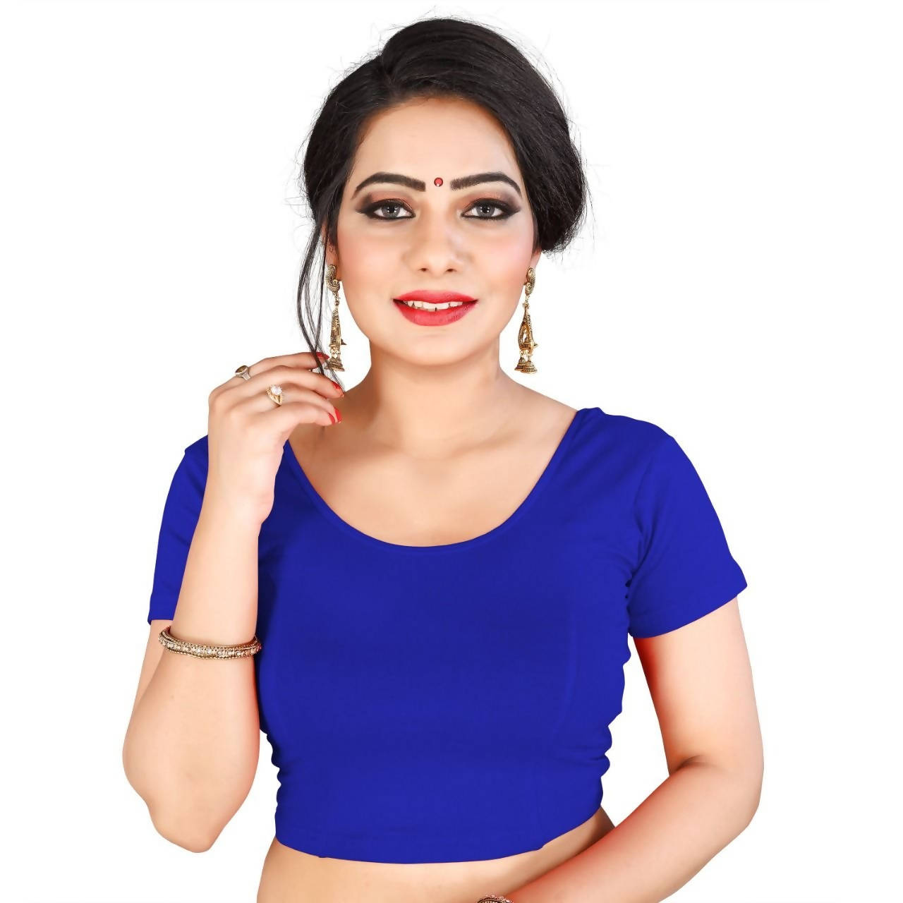 Vamika Blue Lycra Plain Blouse - Distacart