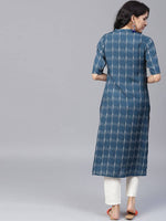 Thumbnail for Yufta Women Navy Blue & Off-White Printed Straight Kurta