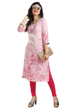 Thumbnail for Snehal Creations Pretty Pink Rayon Textured Print Long Kurta For Women - Distacart
